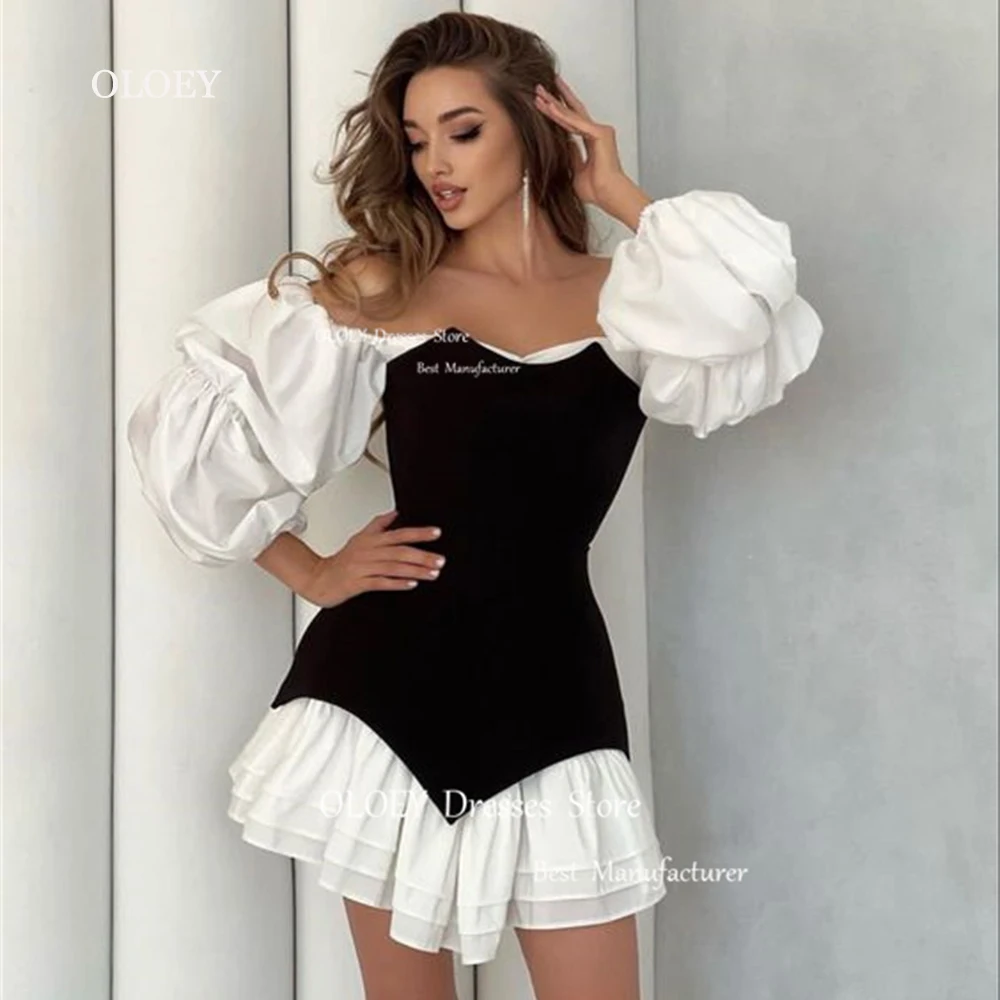 

OLOEY 2024 Modern Black White Short Prom Cocktail Dresses Off Shoulder Women Wedding Party Dresses Summer Prom Dress Chiffon