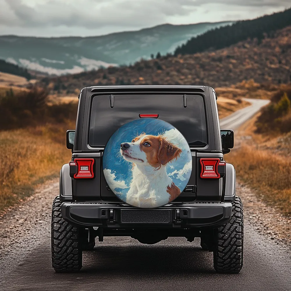 

Brittany Dog Portrait Spare Tire Cover Wrangler Outdoor SUV Wheel Protector Adventure Accessory
