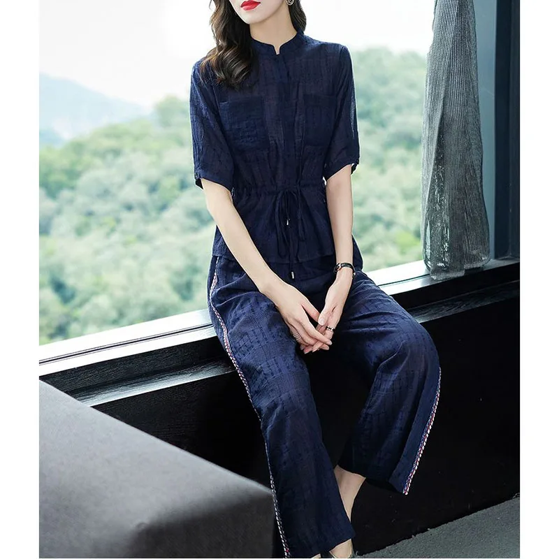 2023 New Summer Women Set Korean Fashion Chiffon shirt And Wide leg Pants Two Piece Suit Temperament Outfit Ladies Sets  3XL