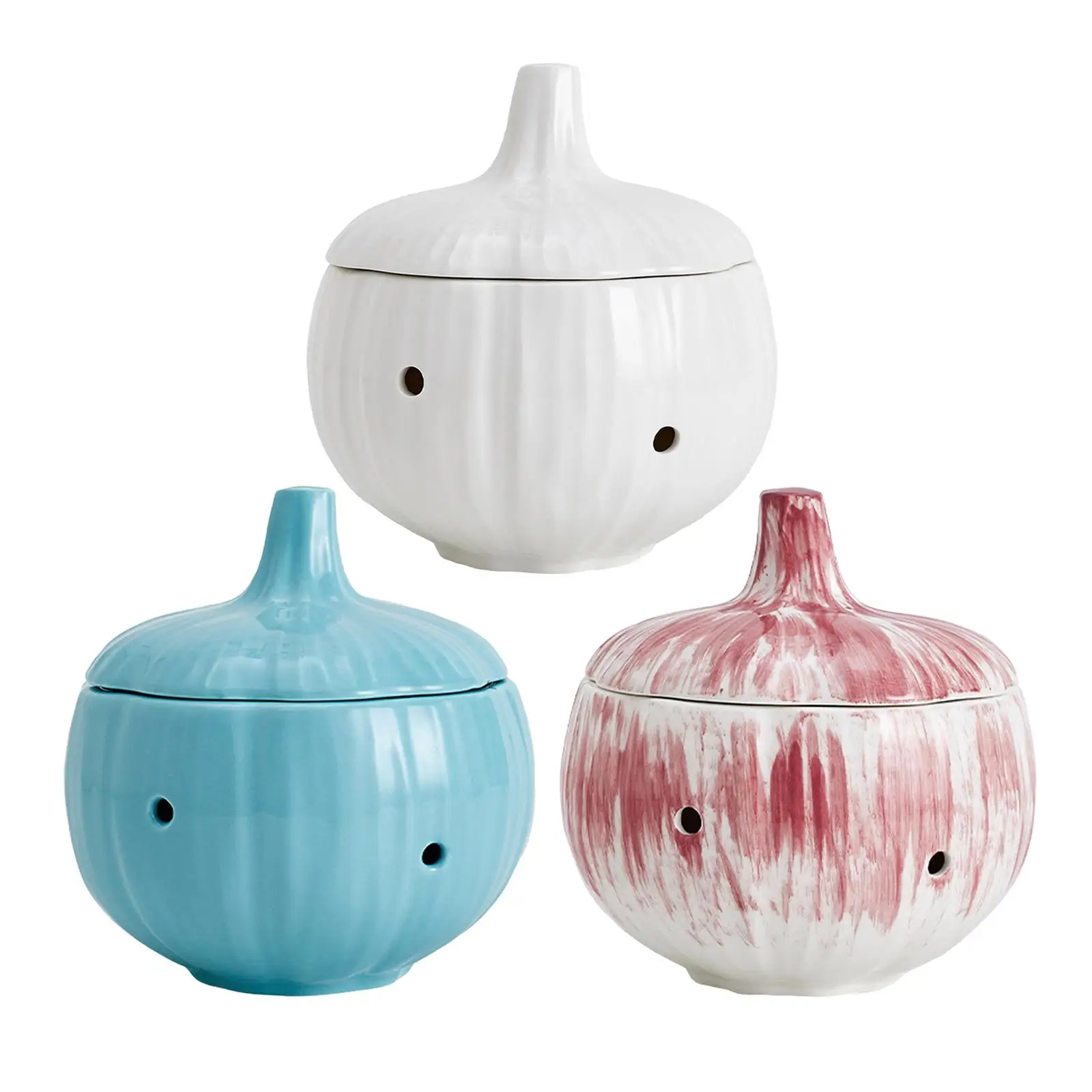 Ceramic Garlic Keeper Garlic Container Saver Multifunctional Garlic Jars Round Collection Holder for Household Countertop Onion