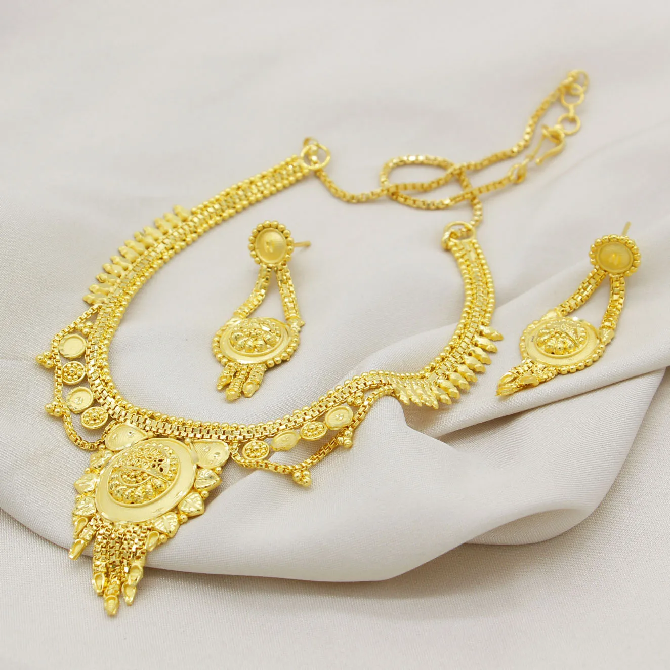 Adixyn 24K Gold Earrings/Chokers chain Jewelry set for Women African India Middle east Party Wedding gifts N03208