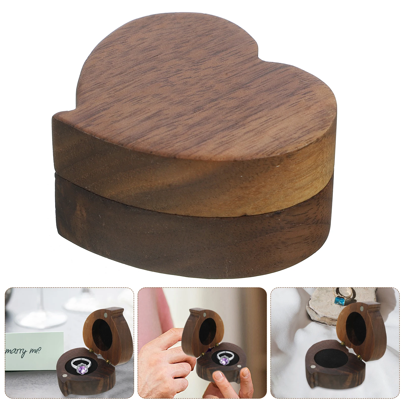 

Wooden Ring Box Case Jewelry Storage Holder Heart Shaped Creative Boxes Heart-shaped Travel