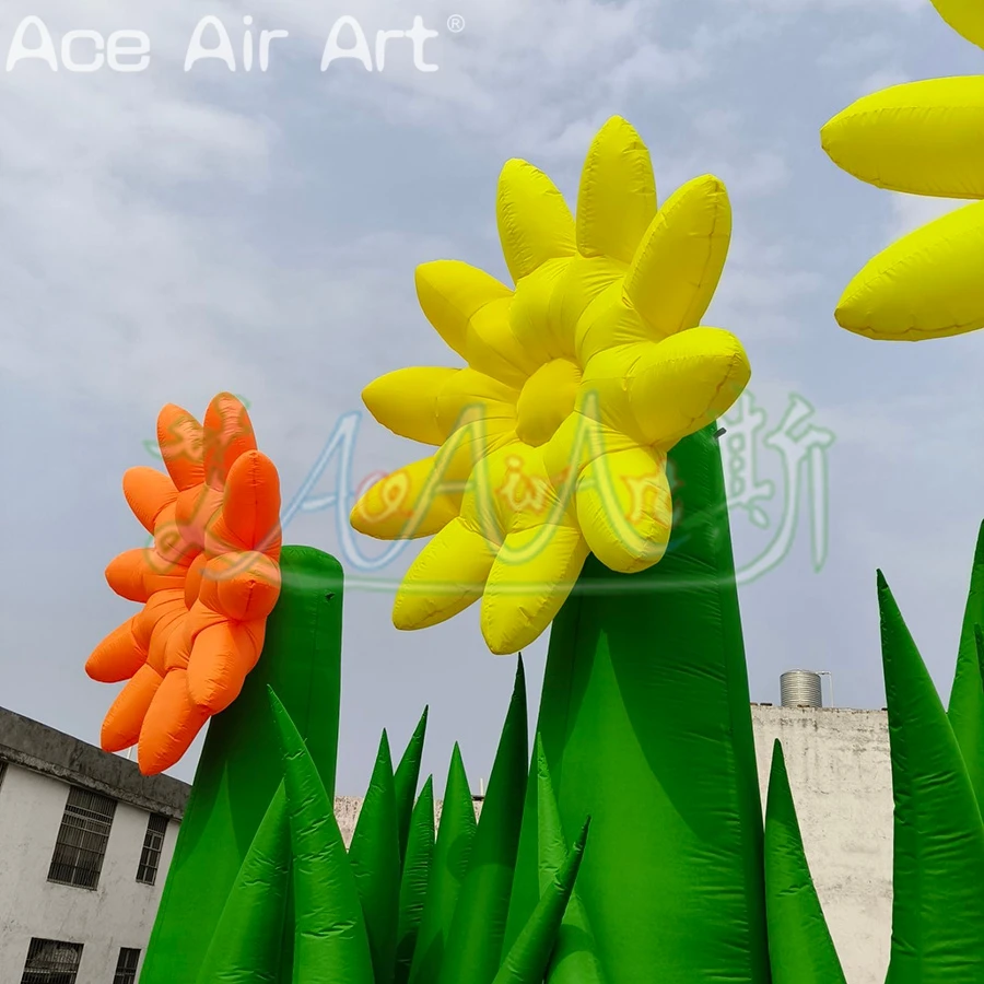 زهور خضراء قابلة للنفخ بطول 5 مللي أمبير مع عشب، نباتات صناعية عملاقة لتزيين حفلات الحديقة