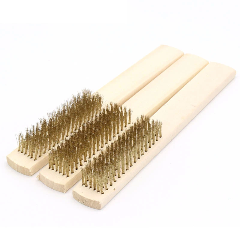 1pcs Wood Handle Brass Wire Copper Brush for Industrial Devices Surface/Inner Polishing Grinding Cleaning 6x16 Row Brushes