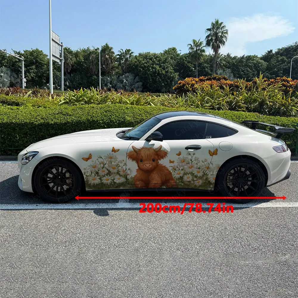 2pcs Cattle Among The Flowers Car Sticker Full Body Decal Decoration Scratches Protect Car Sticker Waterproof Car Vinyl Wraps