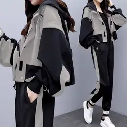 Conjunto de ropa deportiva a juego para mujer, chaqueta con capucha y pantalones informales, traje de chándal femenino de 2 piezas, moda coreana elegante, Otoño, 2024
