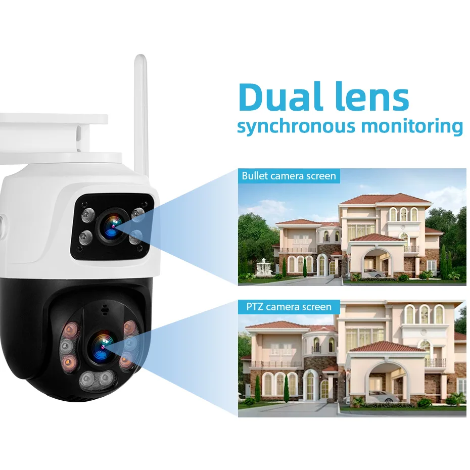 KERUI 6MP PTZ WIFI Camera Dual Lens AI Human Detect Auto Tracking Dual Screen Wireless Outdoor Surveillance Camera Icsee APP