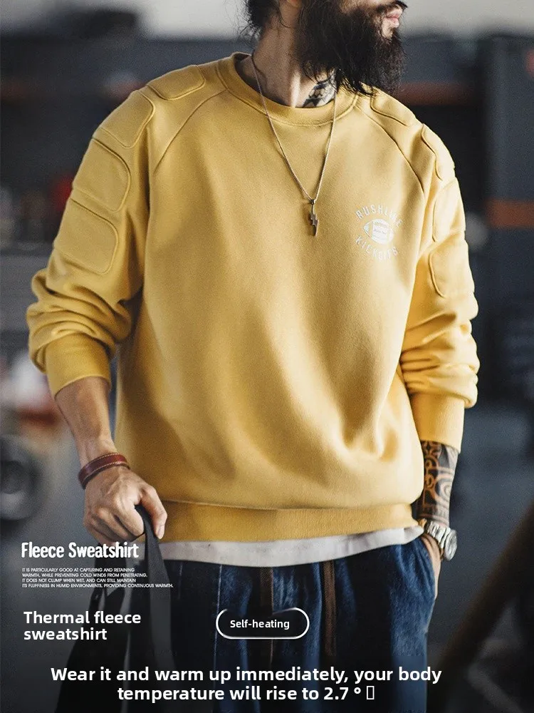 

Мужская толстовка Maden American Style с флисовой подкладкой, оливкового цвета, теплая, свободного кроя, с круглым вырезом, пуловер, верхняя одежда для мужчин на зиму