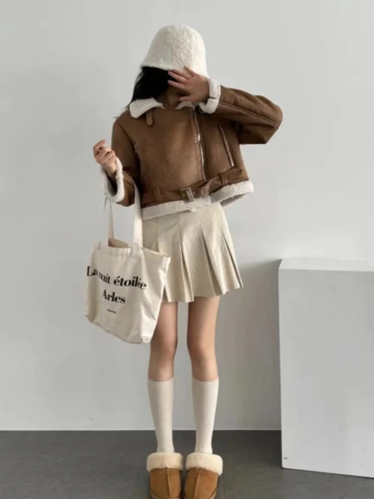 Korean Sle ort Biker Jaet Lamb Fur Lined Faux Suede  Thiened Winter Coat Women's Faion Trend