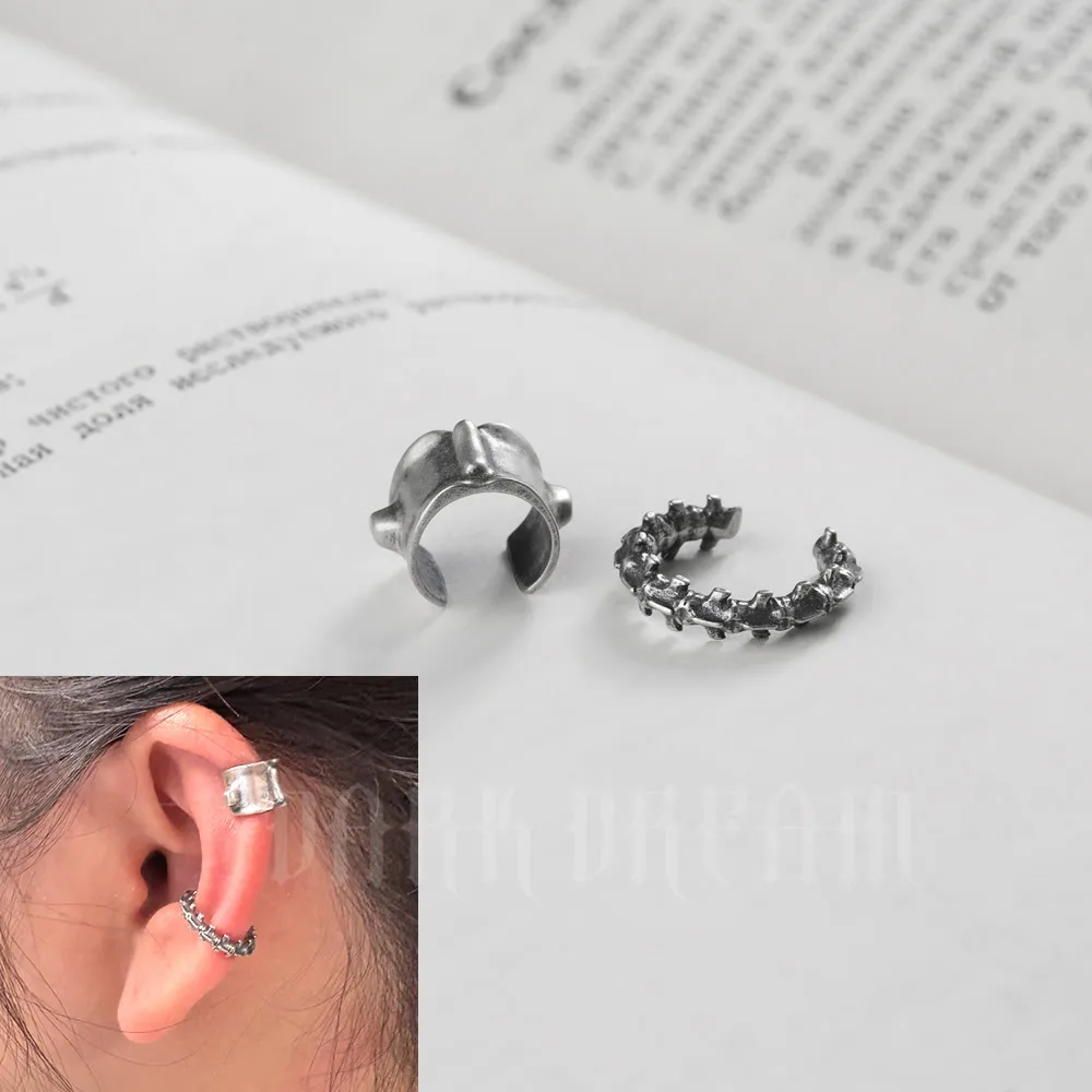 Vintage Ear Clips Punk Pure 925 Sterling Silver Sheep Spine Ear Cuffs Without Piercing Gothic Cool Party Jewelry Allergy Free