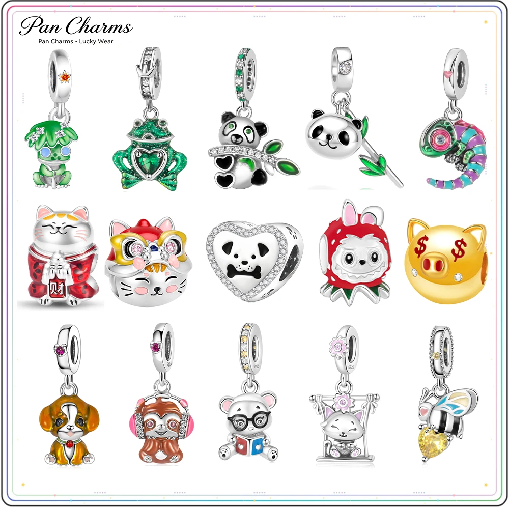Pan Charms Panda Rabbit Puppy Dog Chameleon Frog Pet Pendant Beads Fit Original Bracelet Jewelry DIY Birthday Gift for Her/Him