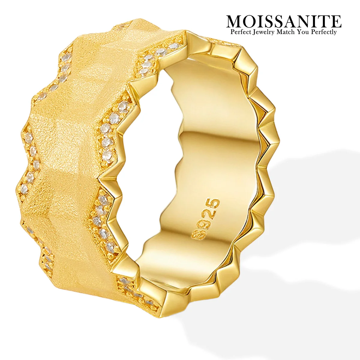 

0.5CTW Moissanite Brushed Ring 925 Sterling Silver 18K Gold Plated Geometric Band Unisex Comes with GRA Certificate