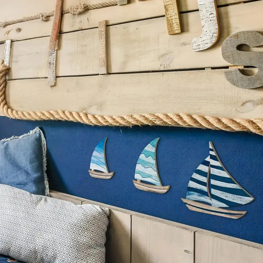Rustic Sailboat Decor 3pcs Wooden Boat Wall Decor Set Farmhouse Rustic Sailboat Art Bedroom Room Bathroom Decorative Sign Panel