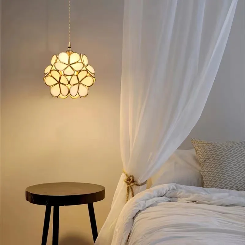 

DurableNordic LED Flower Copper Pendant Lamp Tiffany Glass Kitchen Bedroom Dining Living Room Home Lighting Hotel Hanging Light