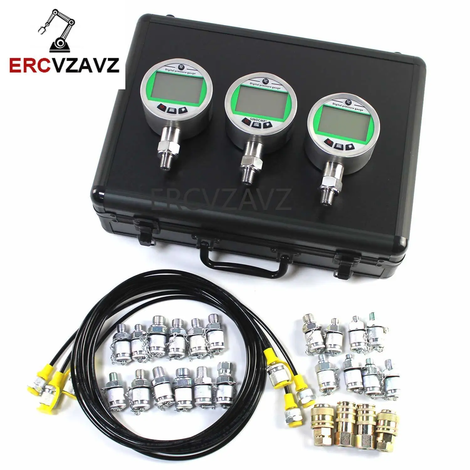 Digital Pressure Gauge Kit 2pcs 70Mpa 16Mpa Gauges 3 Test Hoses 24 Couplings Hydraulic Gas Water Pressure Test Kit for Excavator