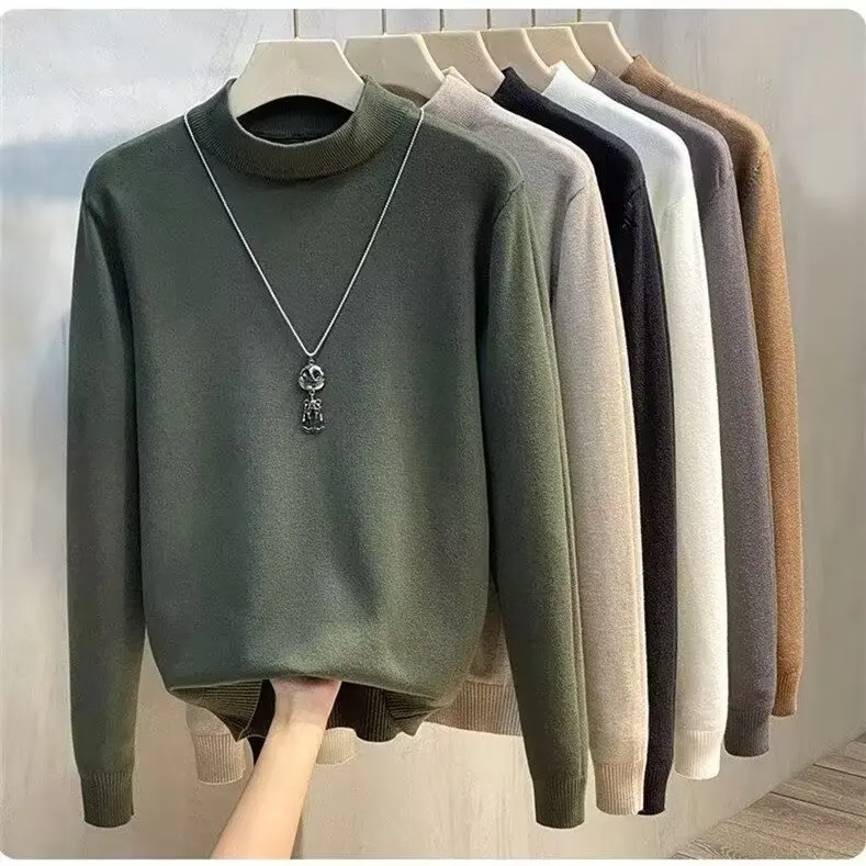 

Thiened Large Size Men's Knitted Sweater High Collar Long Sve Bla Base irt Trendy Outerwear Top for Autumn Winter