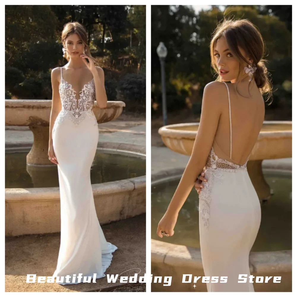 Elegant Luxury Spaghetti Straps Appliques Wedding Dresse For Women 2024 Lace Beach Charming Bride Gowns Customize فساتين سهرة