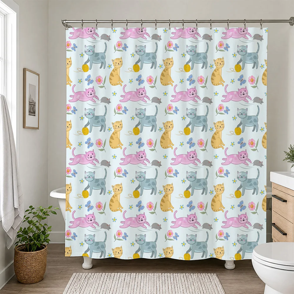 Waterproof Shower Curtain Cute Cartoon Animal Pattern Bath Liner for Bathroom Shower Pet Dog Cat Nursery Decor Novelty Accessori