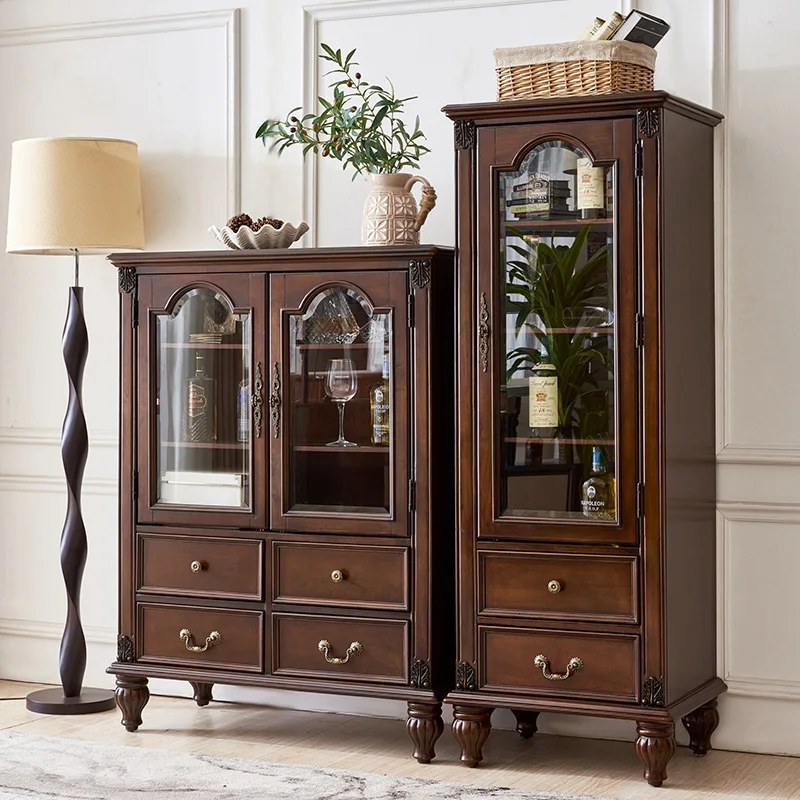 living room against the wall, all solid wood double-door wine , European style single-door small wine cabinet, low cabinet