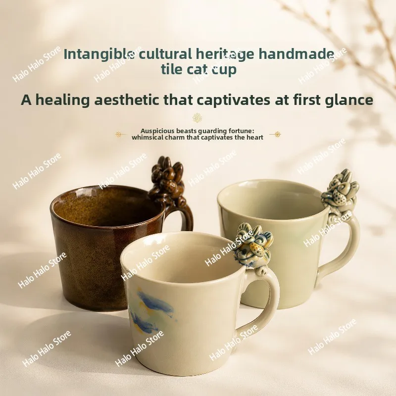 Wa Cat Cup Yunnan Intangible Cultural Heritage Pure Handmade Ceramic Cup Mug Ugly Moe Guochao Home Office Creative Water Cup