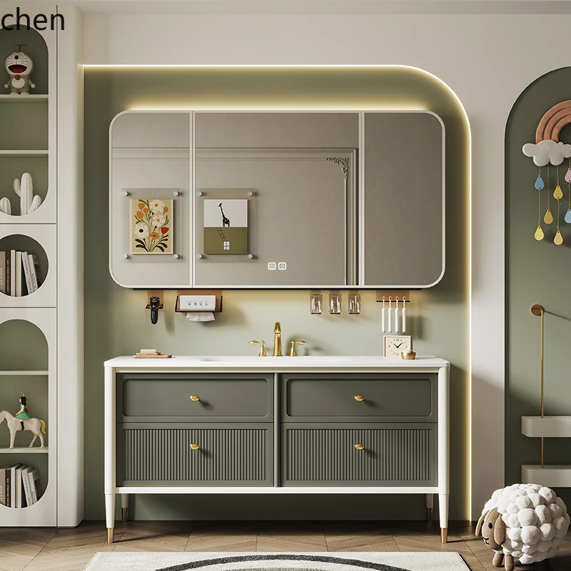 

ZML Oak Floor-to-ceiling Bathroomt Combination Toilet Washbasin t Washbasin Cabinet Bathroom Cabinet