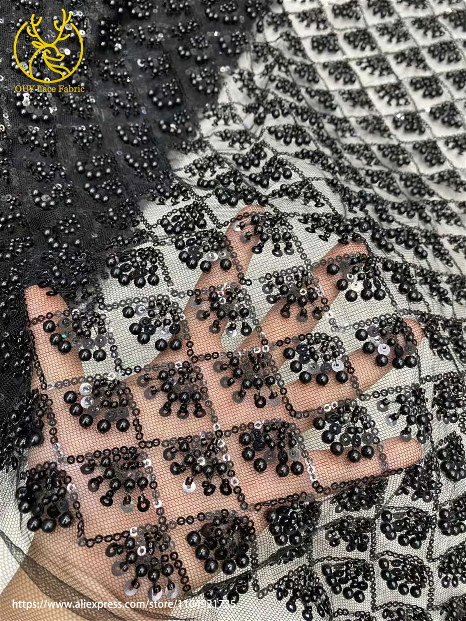 Afrikanischer Perlen-Spitzenstoff 2026 Himmelblau Neueste Nigerianische Französische Pailletten-Tüllspitze Brautkleid Hochzeitskleid Material – Detail 5
