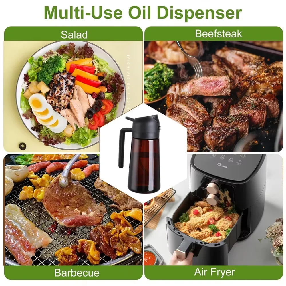 470ml Cooking Oil Sprayer Oil Control Dispenser 2-in-1 Spray And Pour Oil Kettle Thick Glass Blackout Spray Bottle With Sticker