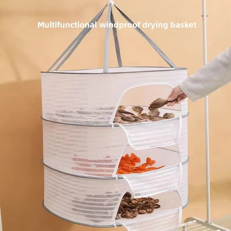 1/2/3 Tier Portable Mesh Clothes Hanging Dryer Folded Herb Rack for Buds Fruits Hydroponics Flowers Vegetables Fish Clothes Doll