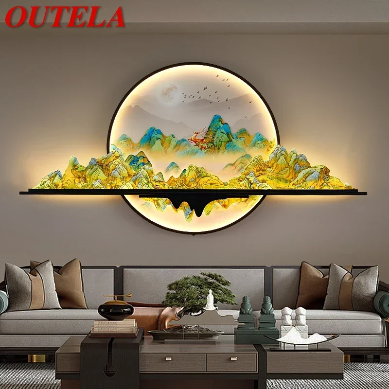 OUTELA Modern Picture Wall Light LED Chinese Creative Landscape Mural Lamp For Home Living Room Study Bedroom Decor Painting