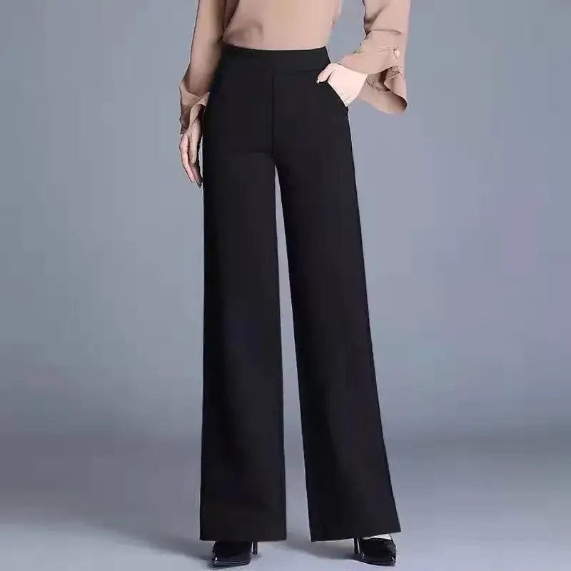 New Spring and Autumn Korean Edition Fashion Commuting Simple High Waist Pocket Loose Casual Dropped Women's Wide Leg Pants A68