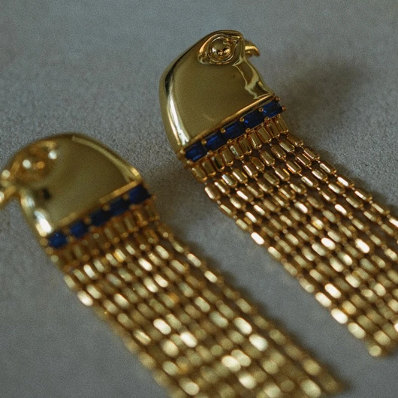 مجموعة أقراط متدلية من النحاس المطلي بالذهب عيار 18 قيراط على شكل حيوان النسر على الطراز المصري للنساء، إكسسوار أذن نسائي #5