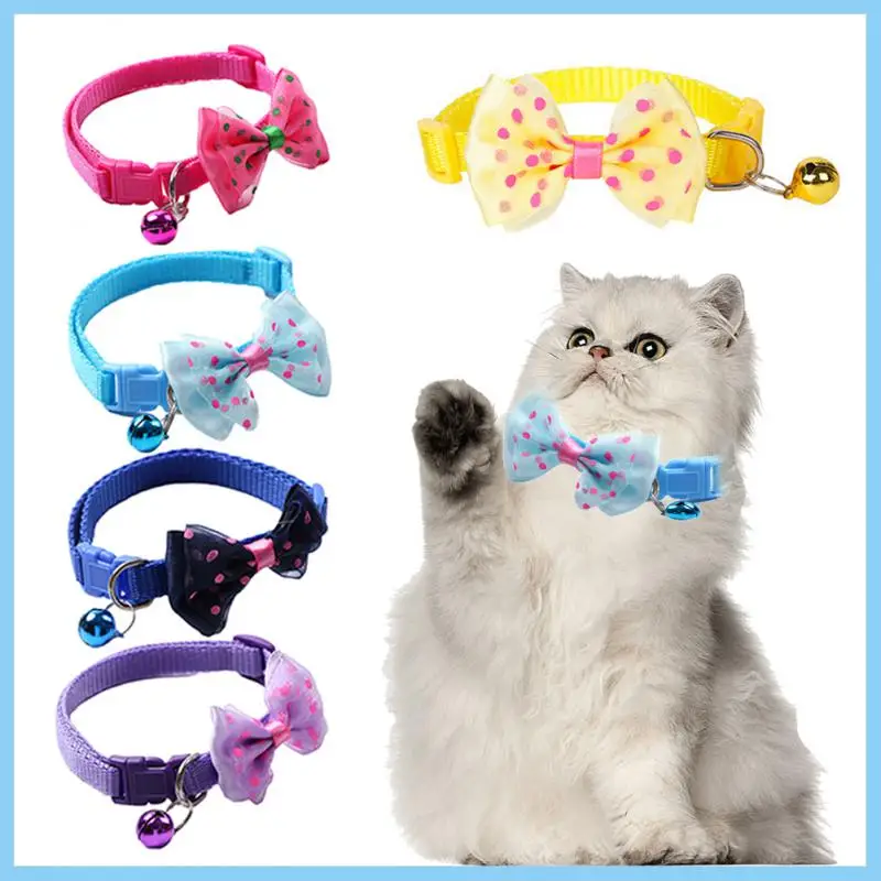 Adjustable Pets Cat Dog Collars Cute Bow Tie With Bell Pendant Necklace Fashion Necktie Safety Buckle Pet Clothing Accessoreis