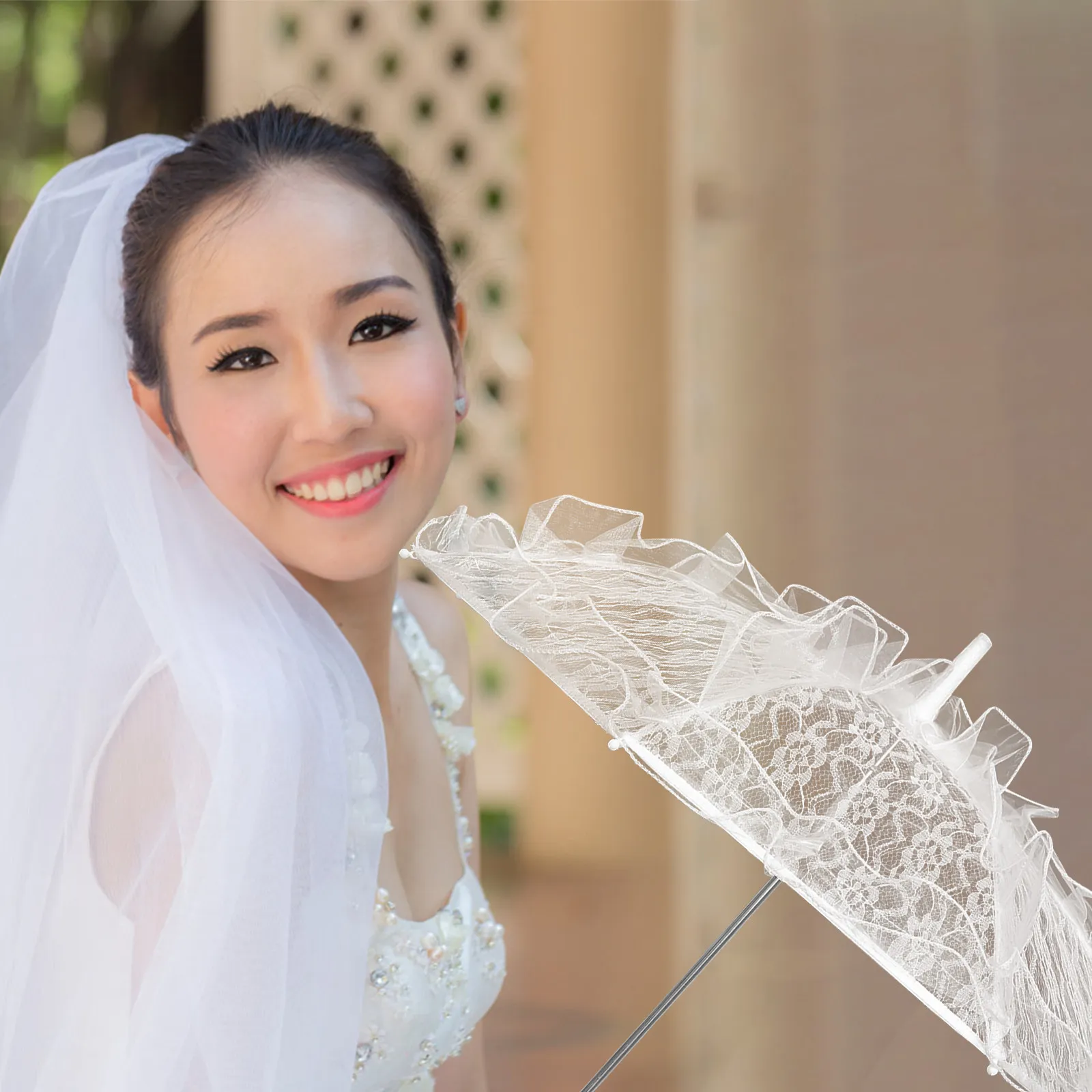 Small White Bridal Umbrella Lace Parasol Vintage Handmade Lace Cotton Parasol Wedding Party Decoration Photo Props view 3