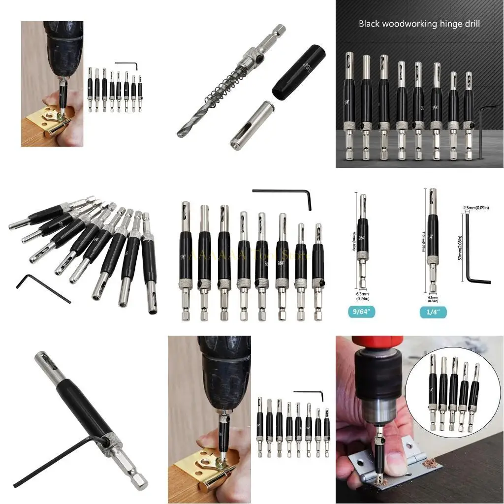 

A2BE 8pcs Centering Change Hinge Drill Bits 5/64” 7/64” 9/64”11/64”1/4” 13/64”