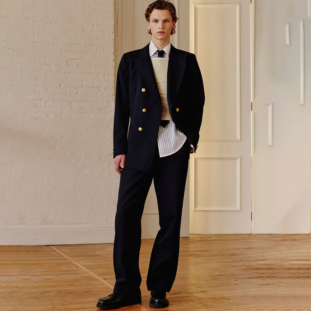 

Smart Casual Men's Suits Modern Gentleman 2Piece Set Double Breasted Slim Fit Blazer+Pants Wedding Guest Costume Business Attire