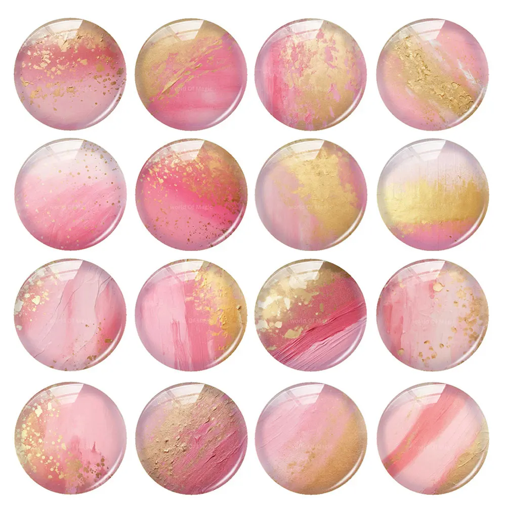 Random Mixed Round/Oval/Square Pink Gold Oil Painting Brush Photo Glass Cabochon Flatback Demo Cameo For Diy Jewelry Making