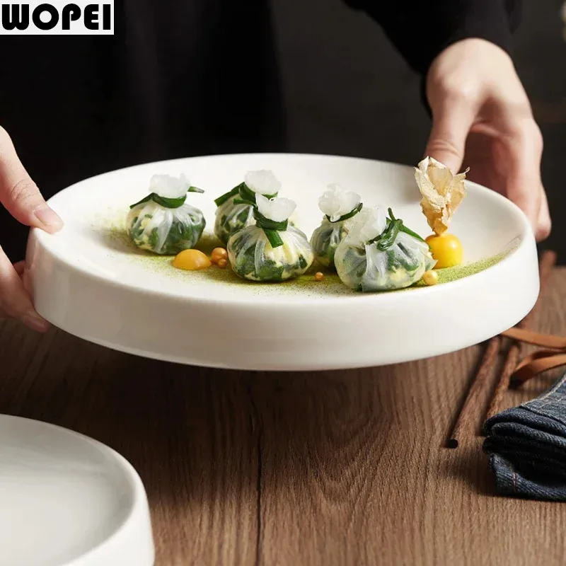 Ceramic Dinner Plate Round Snack Dessert Trays Solid Color Sashimi Sushi Dishes Household Specialty Tableware Steak Pasta Plates