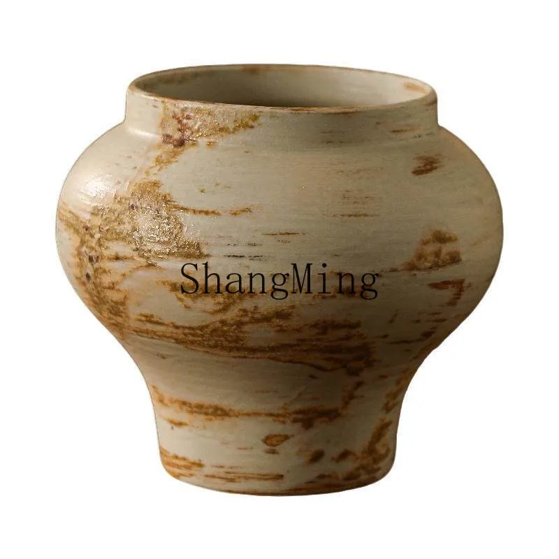 

DSA ceramic flower pot small retro Zen coarse pottery jar creative ornament triangle plum special flower device