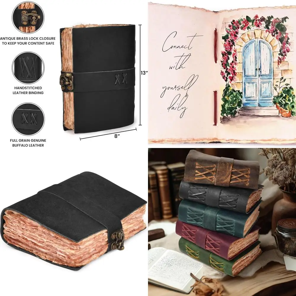 

Винтажный кожаный журнал формата А4 с замком — 200 антикварных страниц — книга теней унисекс