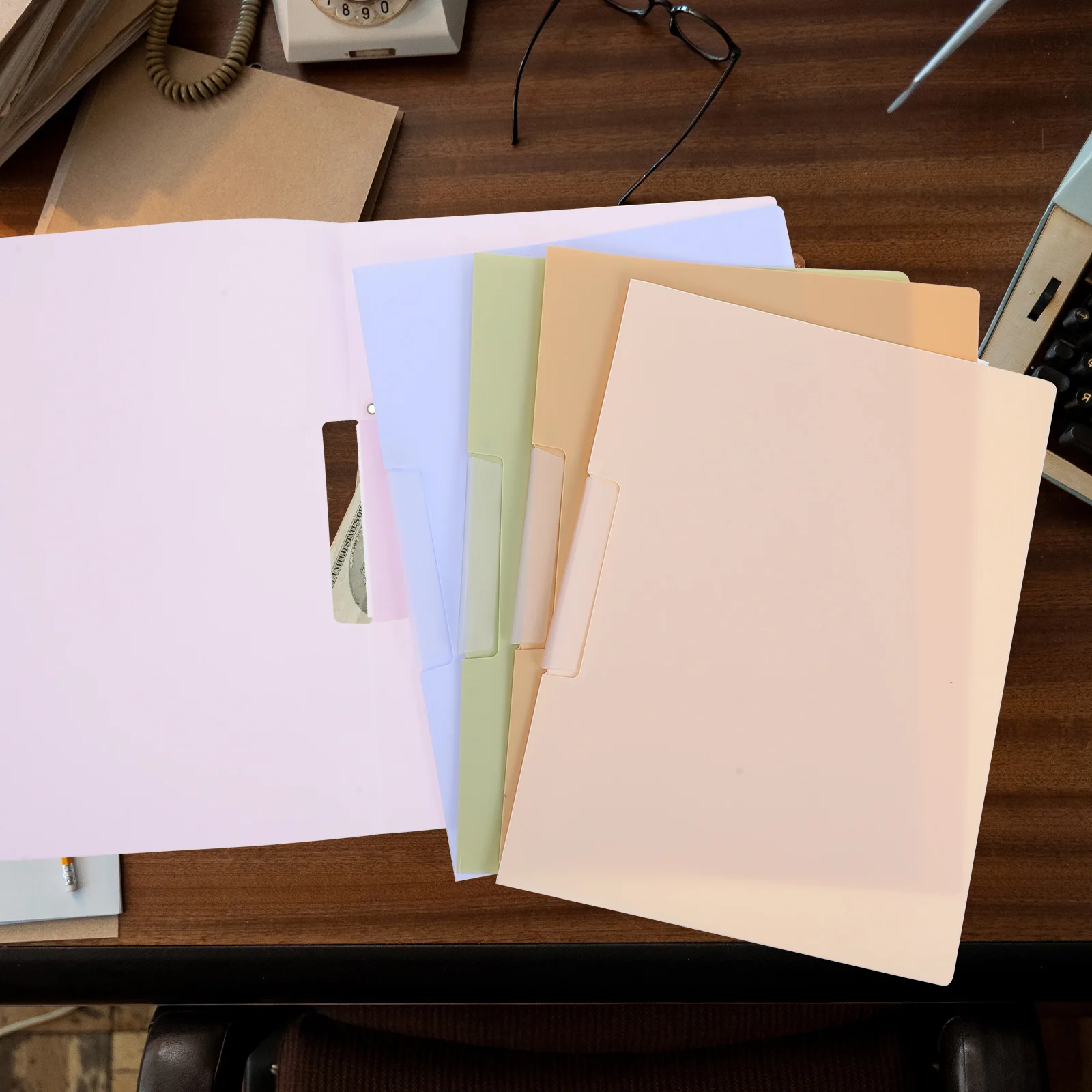 

5pcs PP Folders A4 Size Swing Clip Large Capacity Document Folder for Office School Meeting Presentation Binder Colored File