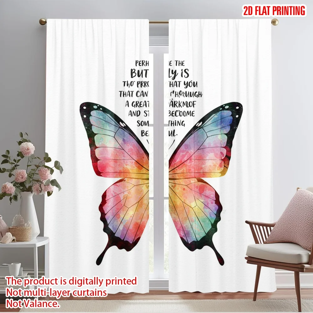 

2pcs 2D flat printing Window Curtains Butterfly Watercolor Winged Beauty Fabric Without Electricity Family Party for Indoor