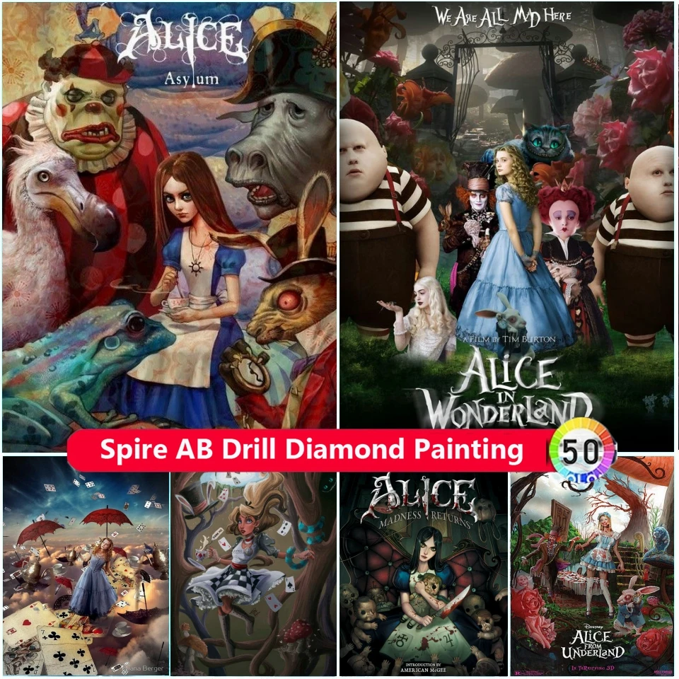 Disney Alice in Wonderland AB Diamond Painting Kits Embroidery Zombie Film Movie Cross Stitch 5d Diy Art Mosaic Home Decor Gift