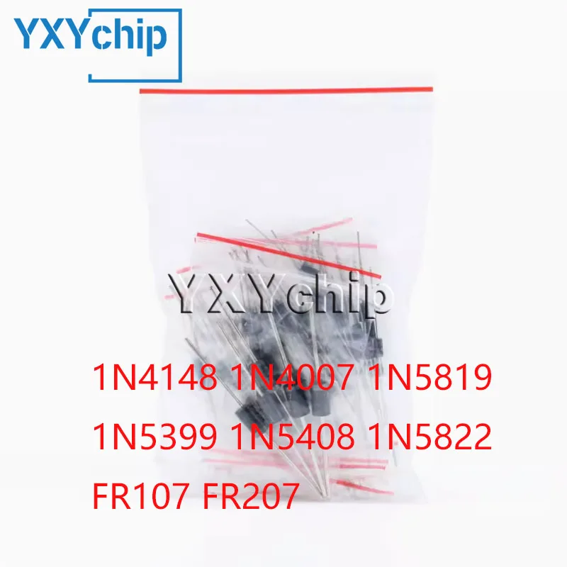 고속 스위칭 쇼트키 다이오드 키트 세트, 8 개 값, 1n4148, 1n4007, 1n5819, 1n5399, 1n5408, 1n5822, Fr107, Fr207, 100 개