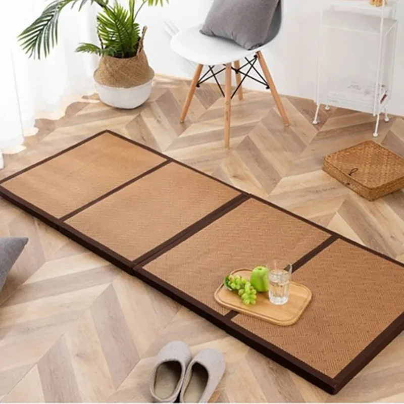 Folding Japanese Comfortable Tatami Mattress Mat Rectangle Large Foldable Floor Rattan Mat For Baby Sleeping Play Mat Flooring 