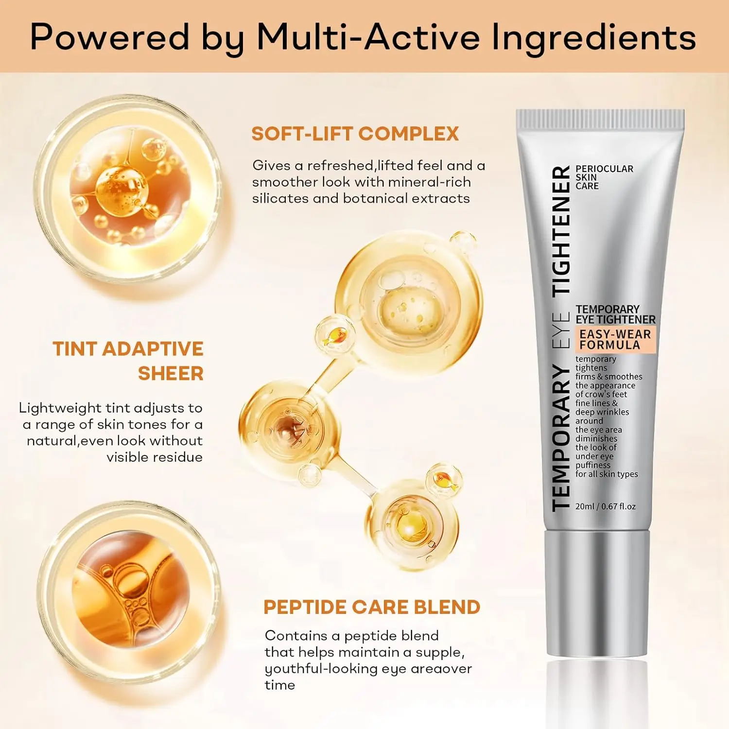 Crema per gli occhi a stringere istantanea Aiuta il sollevamento antirughe Leviga le linee sottili Riduce il gonfiore delle occhiaie Aumenta l'elasticità