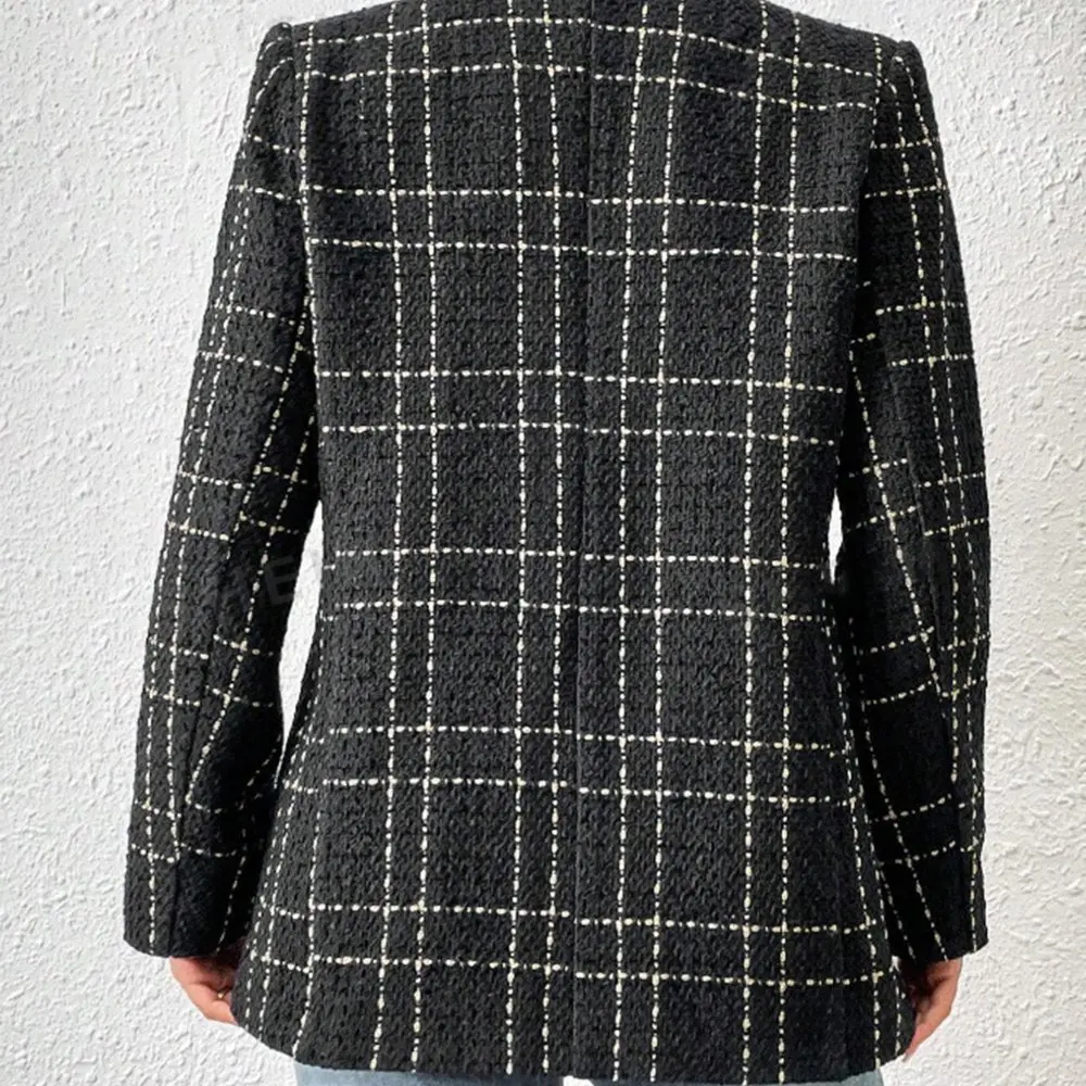 Damesblazers Herfst Winter Comfortabel Chic 2025, elegant, stijlvol, geruit, lange mouwen, omgeslagen kraag, casual vesten