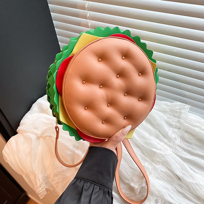 

Ins Cartoon Hamburger Crossbody Bags Large Capacity Cute Shoulder Crossbody Bags Pu Leather Fashionable Tote Bags