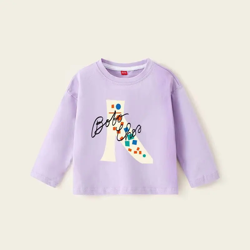 Children T-shirts 2024 Autumn Spring Boys Tees Candy Color Tops for Girls Cartoon Toddler Pullovers Cotton Baby Blouse Clothing