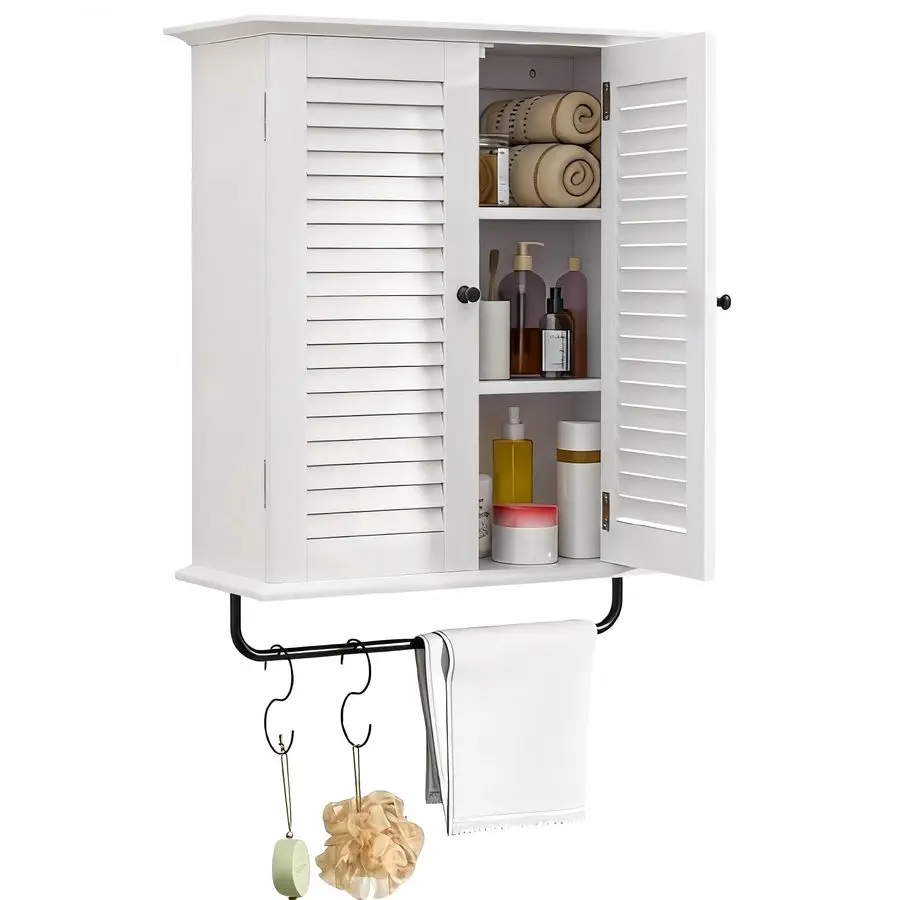 

Настенный шкаф, Шкаф для хранения над унитазом, Деревянный настенный шкаф с 2-дверными крючками усилителя, Белый настенный шкаф, Медицина