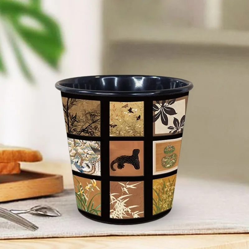 New Chinese Style Desktop Mini Trash Can Home Office Bedroom Study Dining Room Antique Style Tabletop Waste Bin No Cover ZJ341